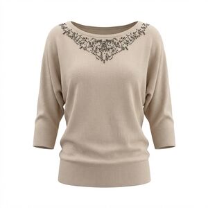 White House Black Market Beige Embellished Sweater Size Med